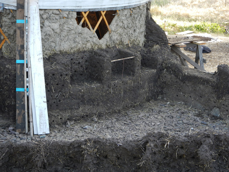 We built the columns between the three arches first.