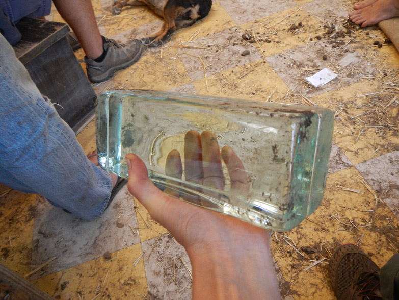 This is what the glass blocks look like before being embedded into cob.